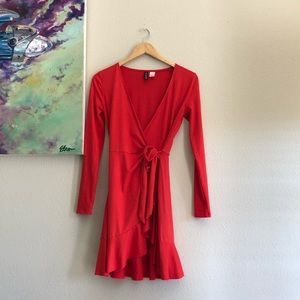 V-Neck Mini Wrap Dress